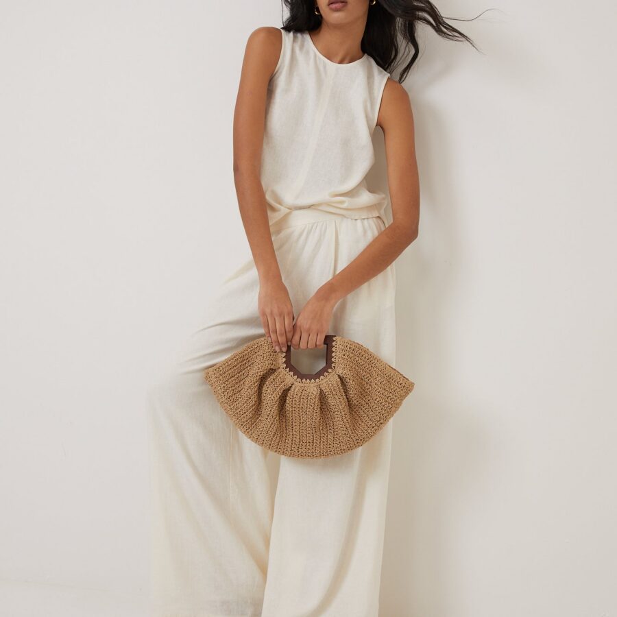 Cream Linen Blend High Waisted Wide Leg Trousers