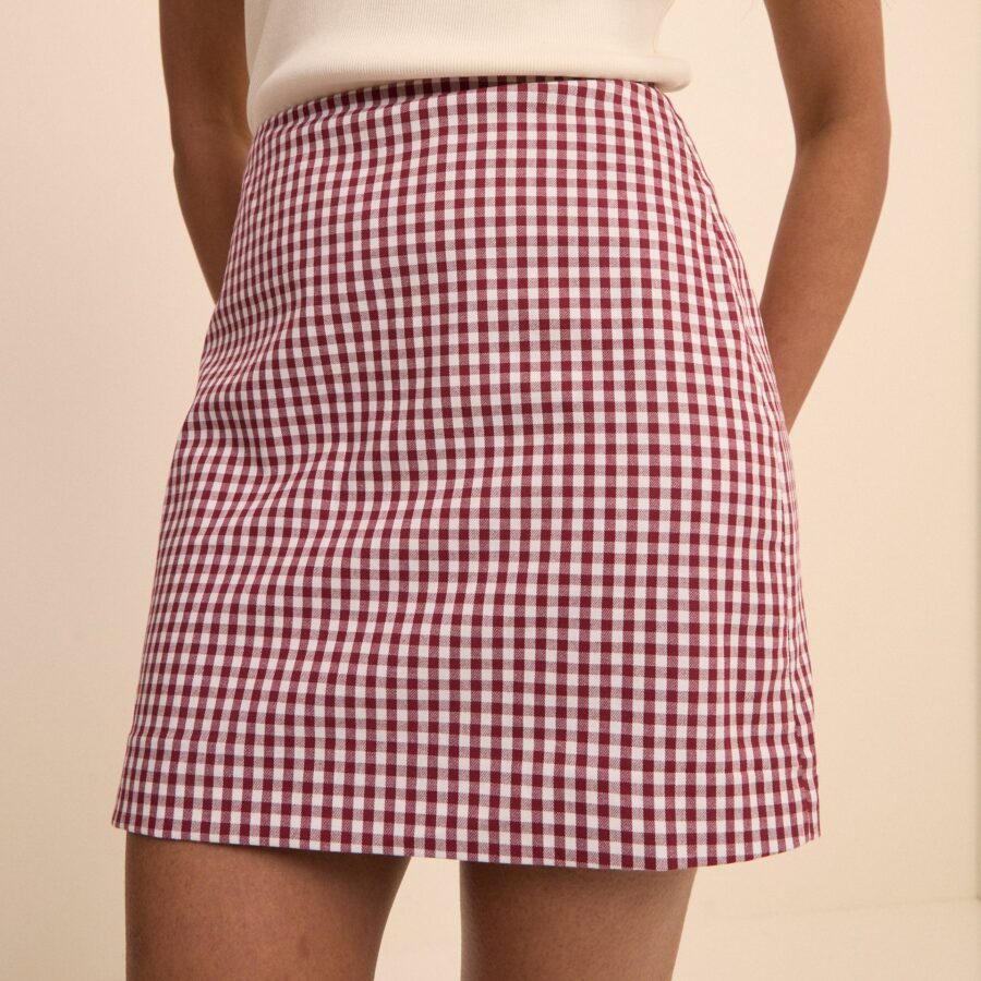 Burgundy Gingham High Waisted Skirt