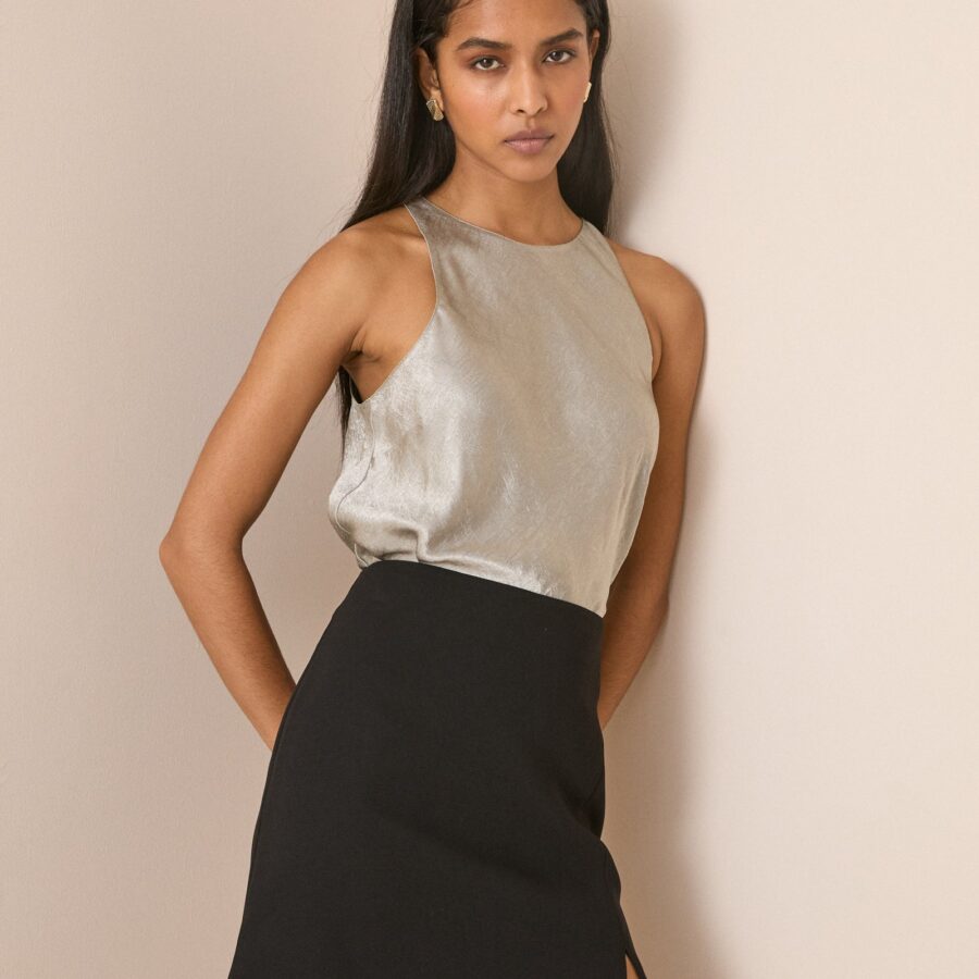 Black Crepe High Waisted Tailored Skirt