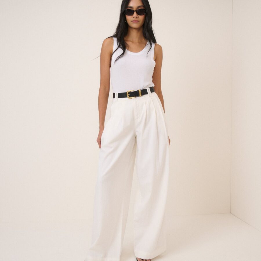 White High Waisted Wide Leg Polished Trousers