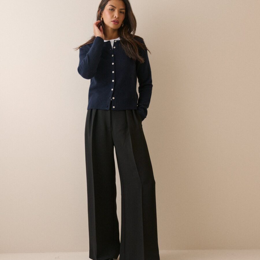 Black Crepe High Waisted Wide Leg Trousers