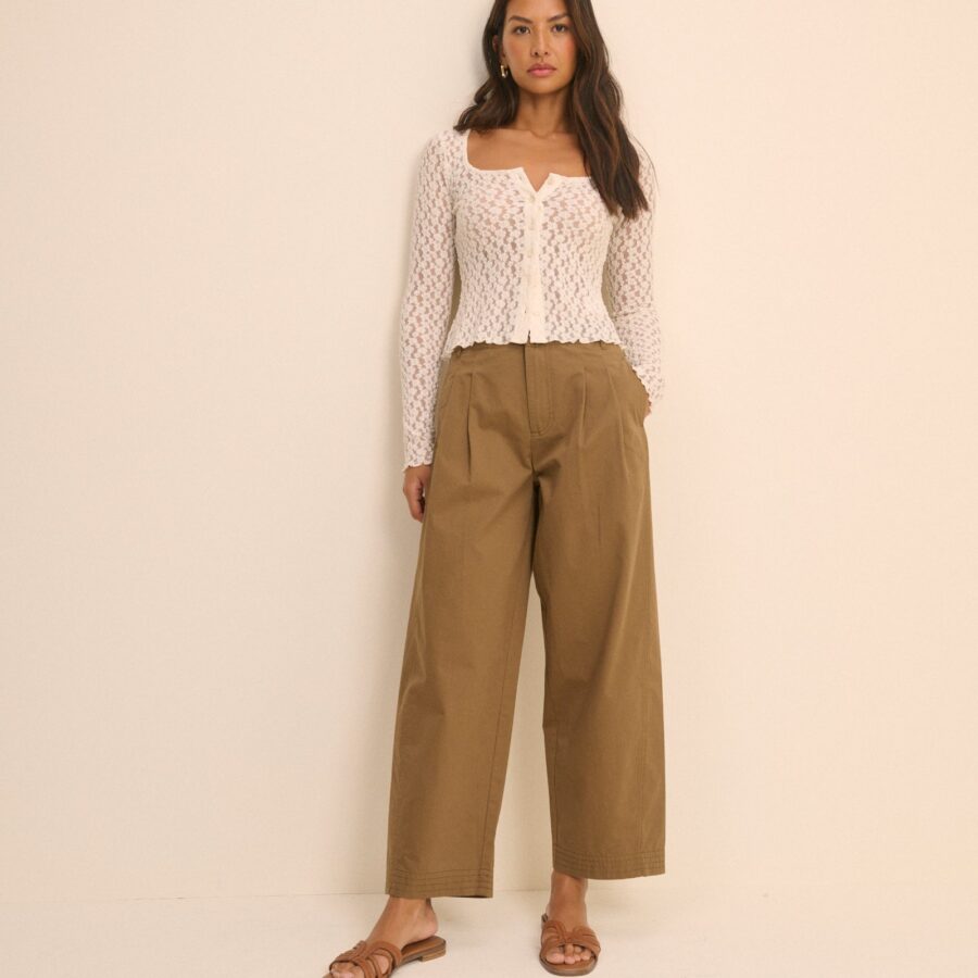Camel Barrel Leg Pleated Trousers