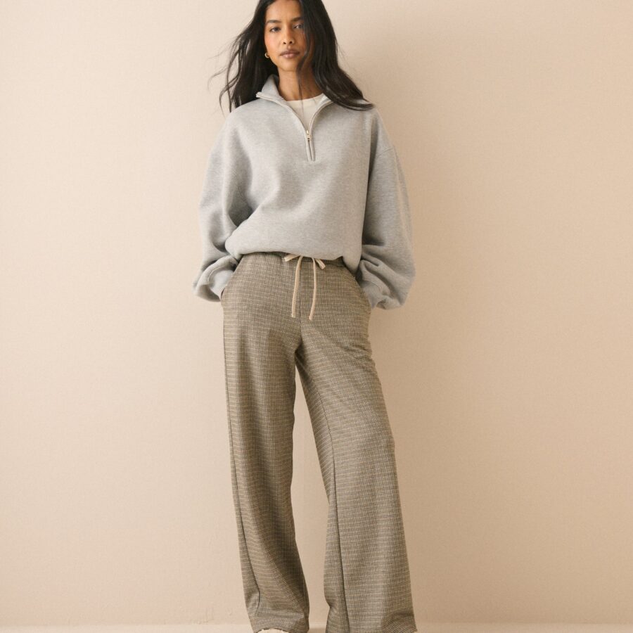 Beige High Waisted Wide Leg Trousers