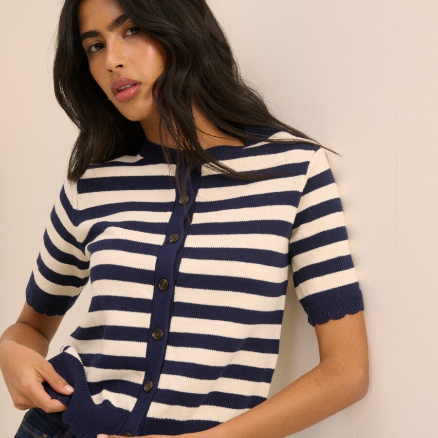 Cream Striped Relaxed Refined Shorts