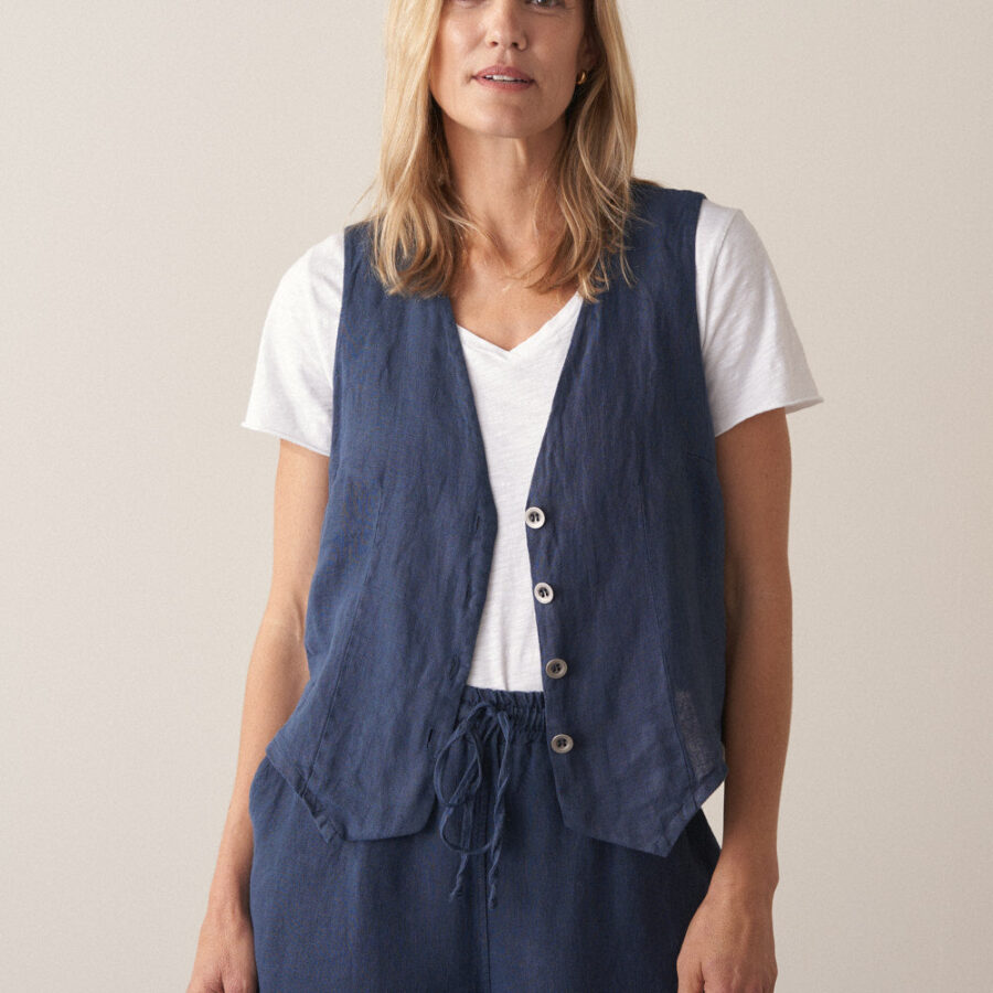 Navy Linen Waistcoat