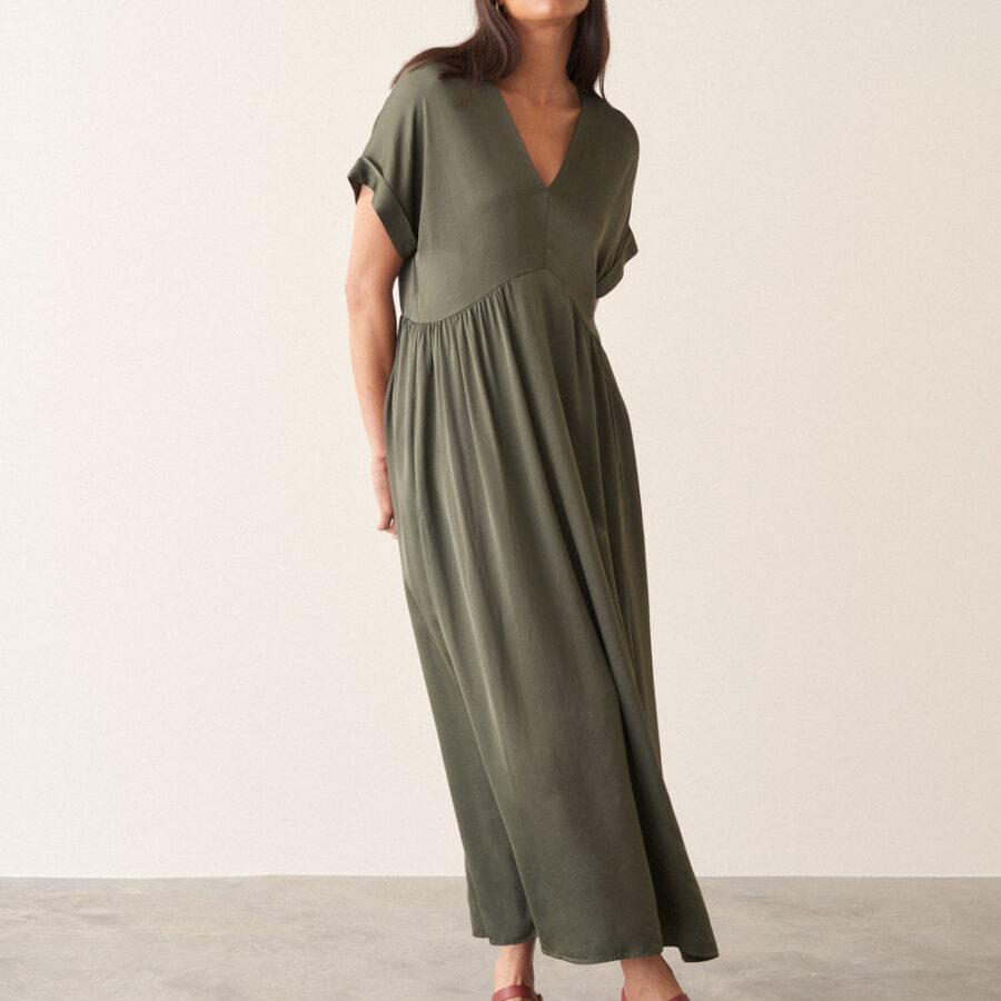 Khaki Satin Dress