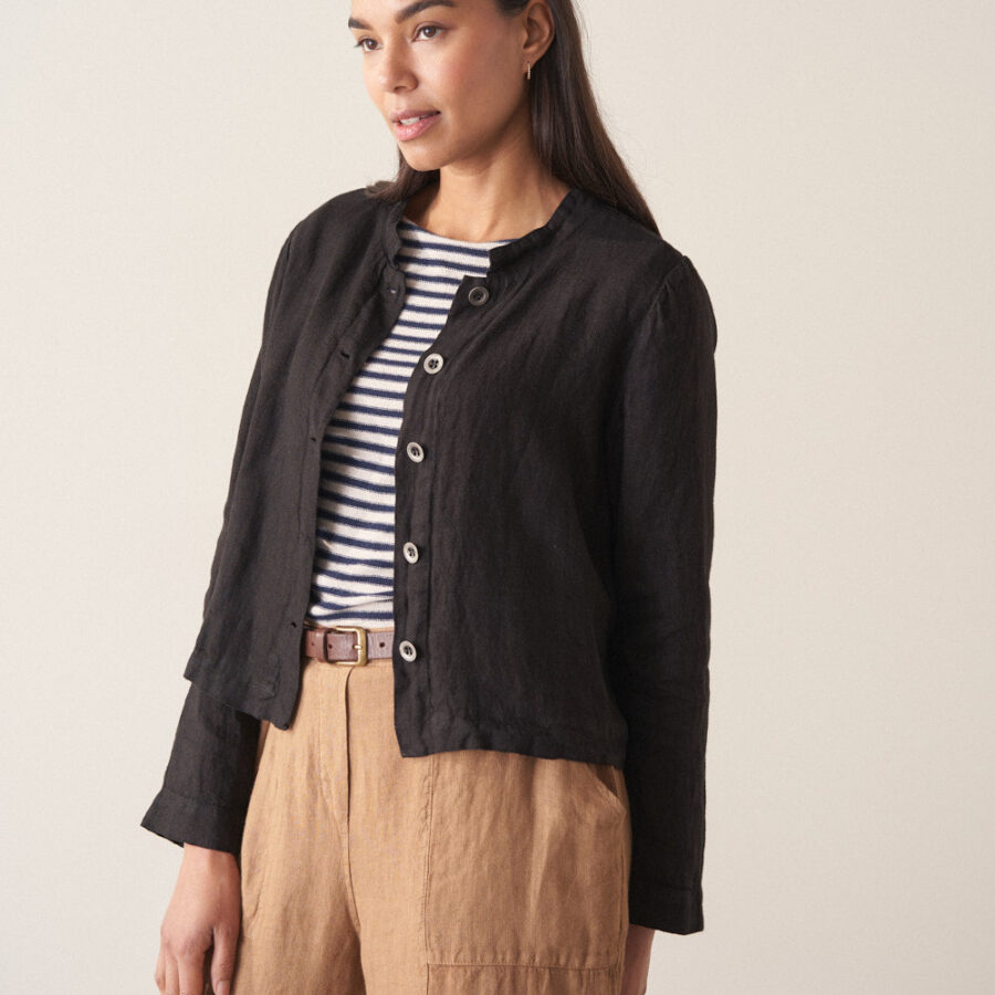 Black Cropped Linen Jacket