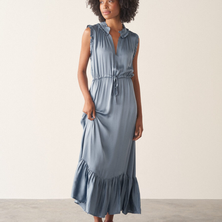 Blue Grey Satin Dress