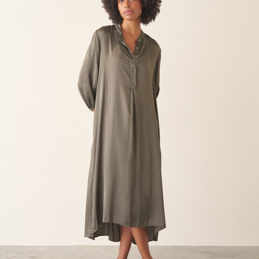 Khaki Satin Relaxed Dress